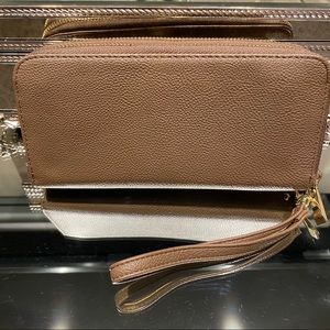 Tan wristlet wallet clutch